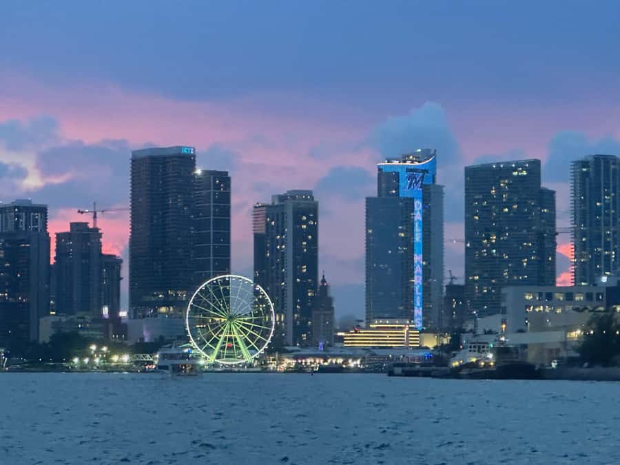 Miami Evening Boat Past Millionaire Homes on Water Taxi - The skyline, Brickell and Port of Miami